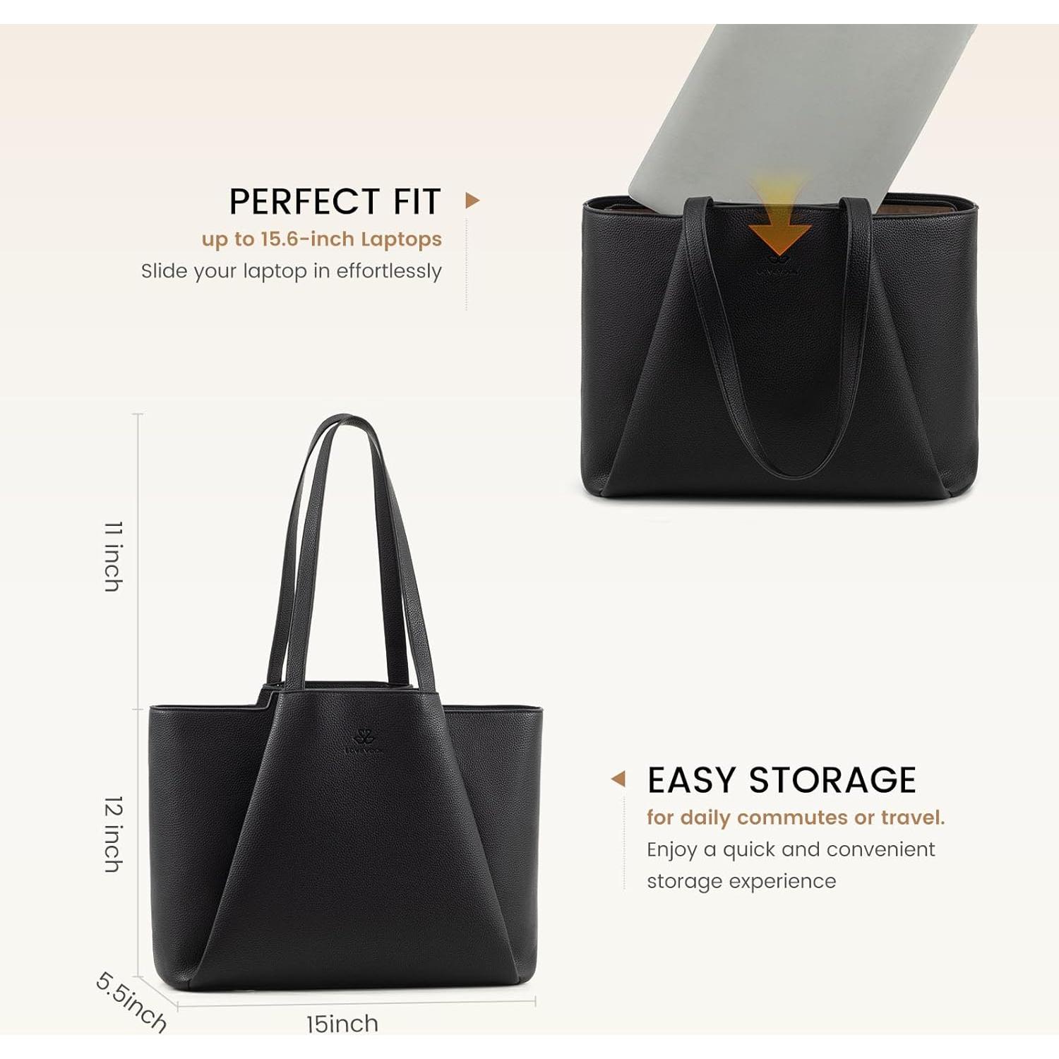 LOVEVOOK Tote para Laptop 15.6" Negro con Clutch