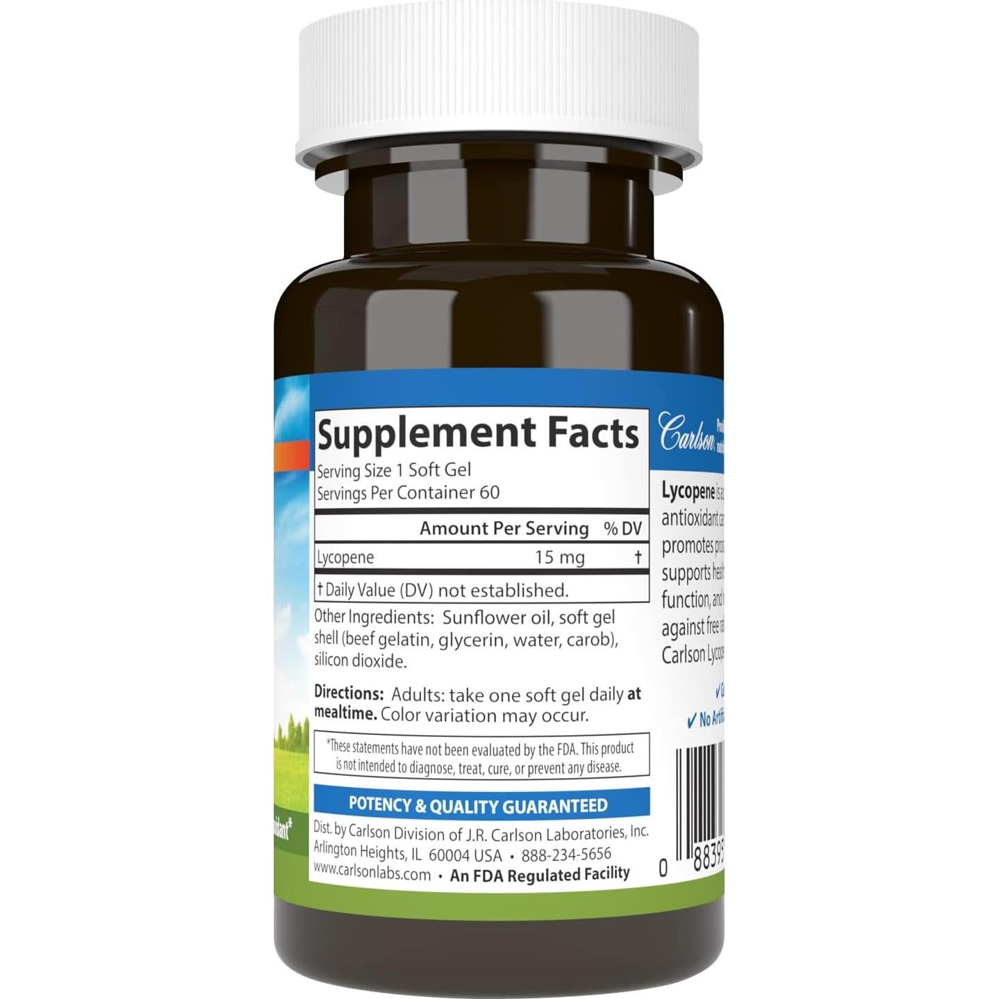 Licopeno Carlson 15 mg Sin Tomate 60 Gelatinas Blandas