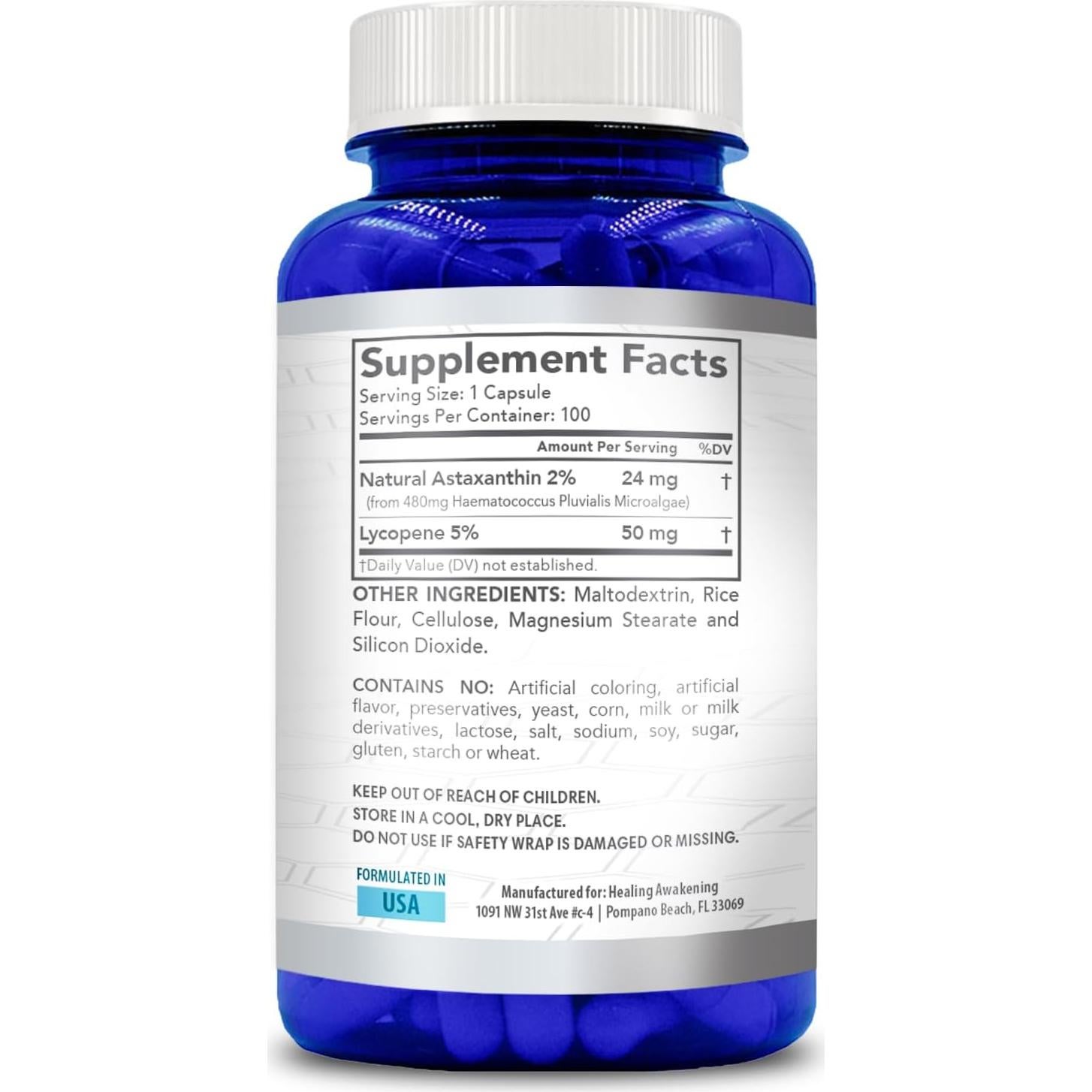 Suplemento Vegano de Astaxantina y Licopeno 50mg 100 Cápsulas