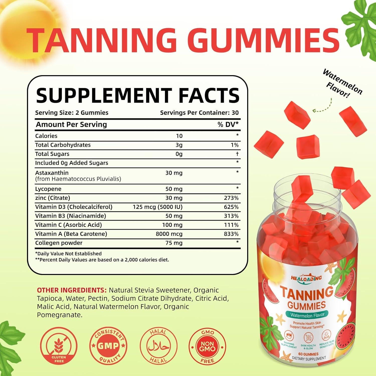 Gomitas Bronceadoras HEALOADING con Astaxantina y Vitaminas