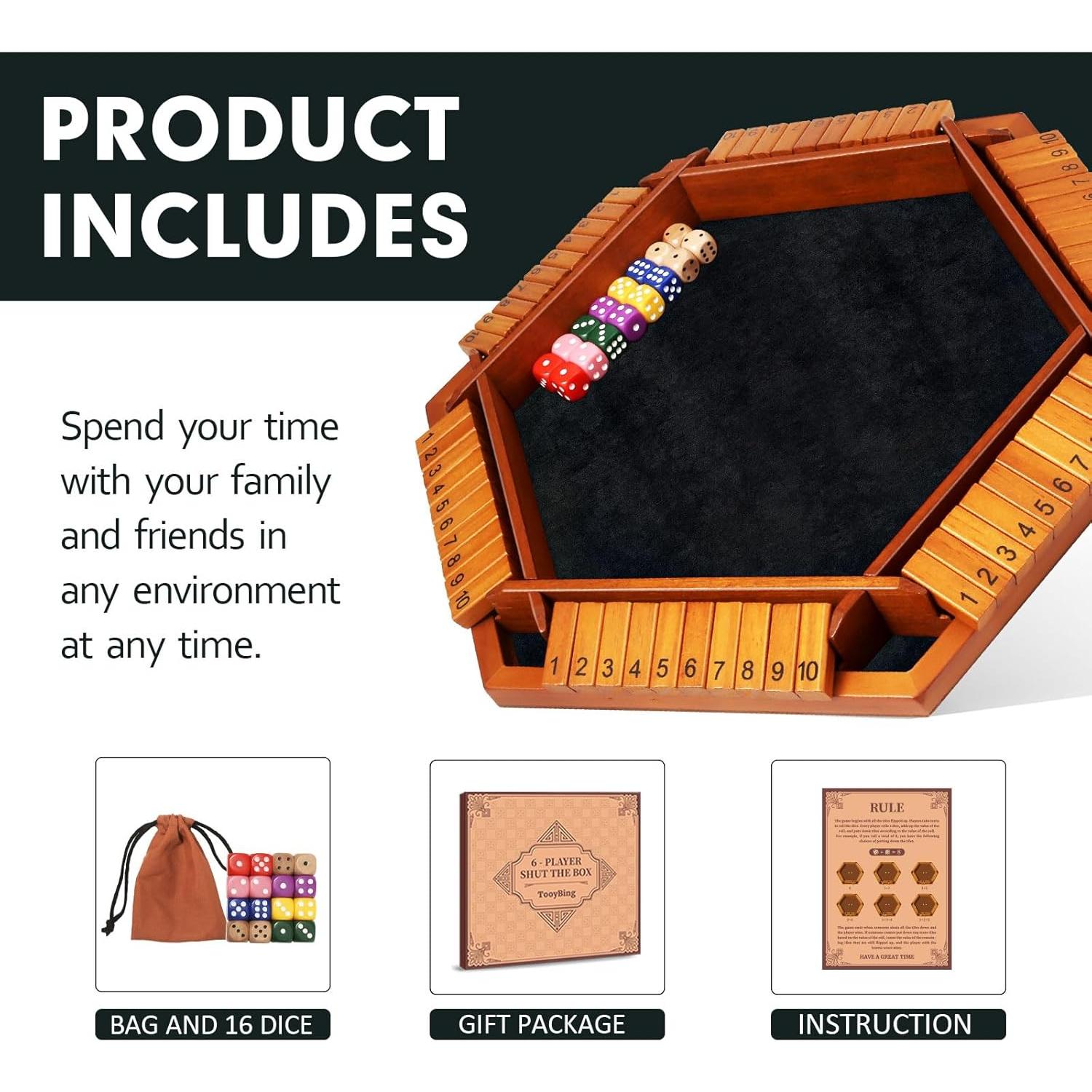 Juego de Mesa Shut The Box TooyBing para 6 Jugadores