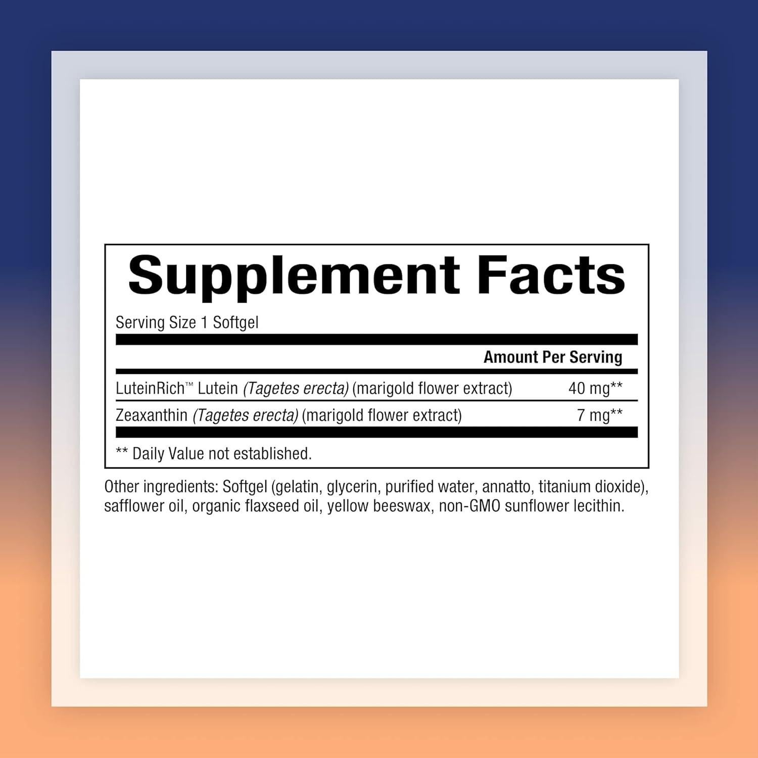 Luteína 40 mg Factores Naturales con Zeaxantina 60 Gelatinas