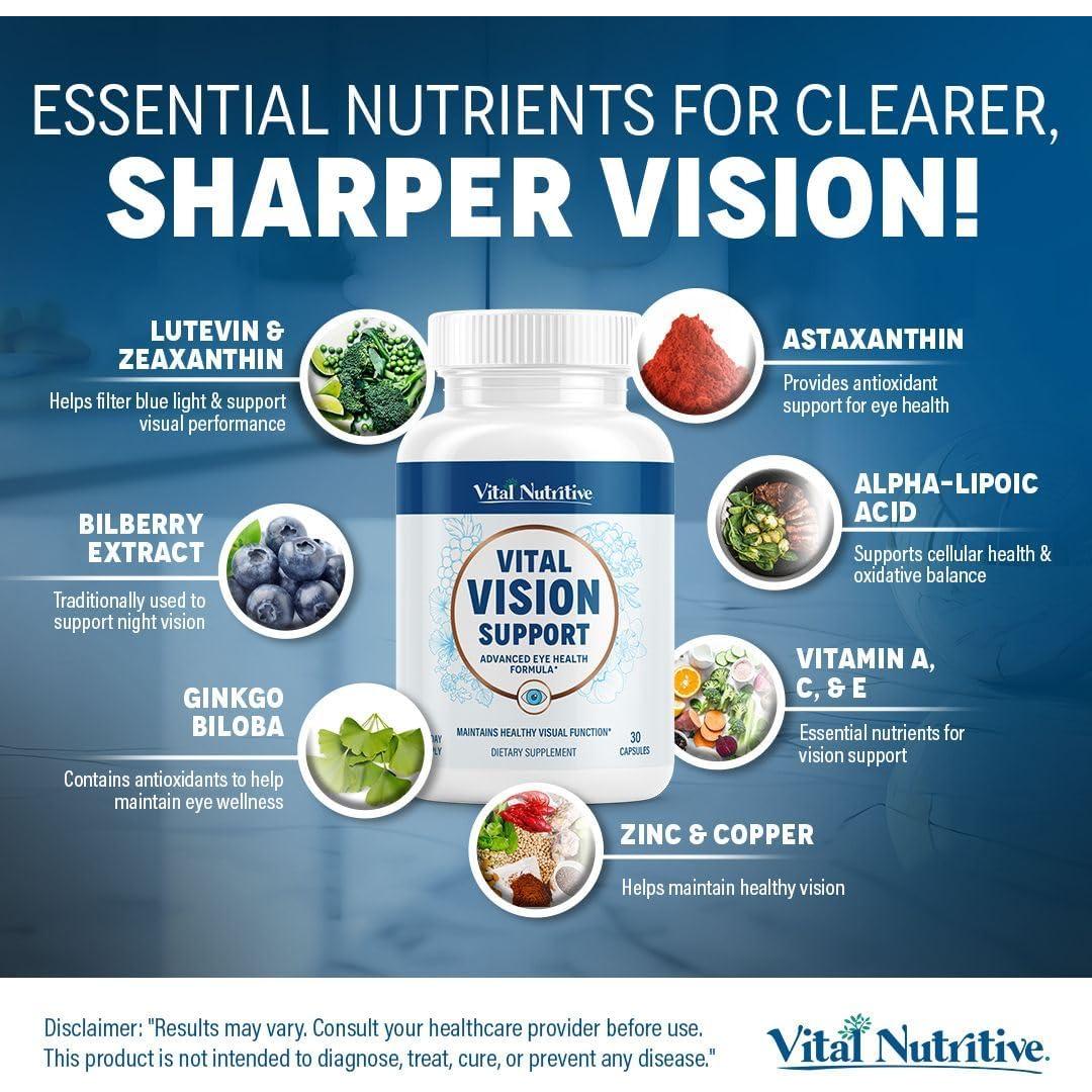 Suplemento ocular Vital Vision Support - 30 porciones con vitamina A y luteína