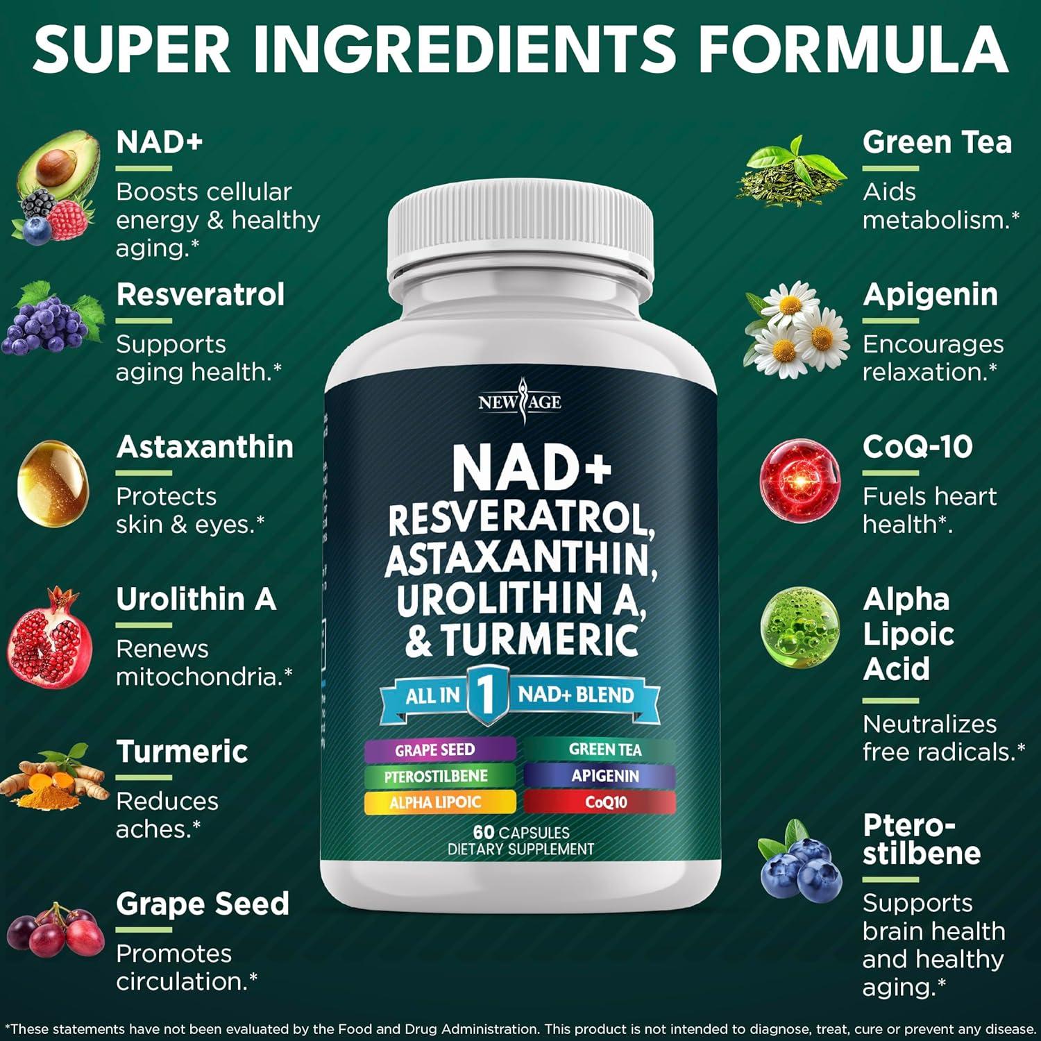 Suplemento NEW AGE NAD+ Vegano 120 Cápsulas Antioxidantes