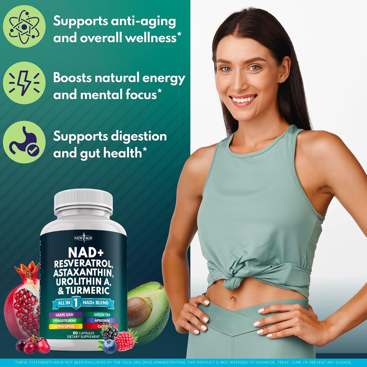 Suplemento NEW AGE NAD+ Vegano 120 Cápsulas Antioxidantes