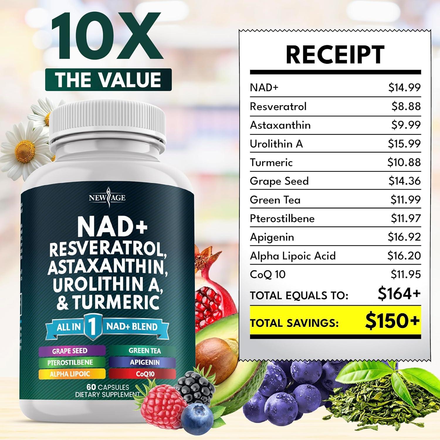 Suplemento NEW AGE NAD+ Vegano 120 Cápsulas Antioxidantes