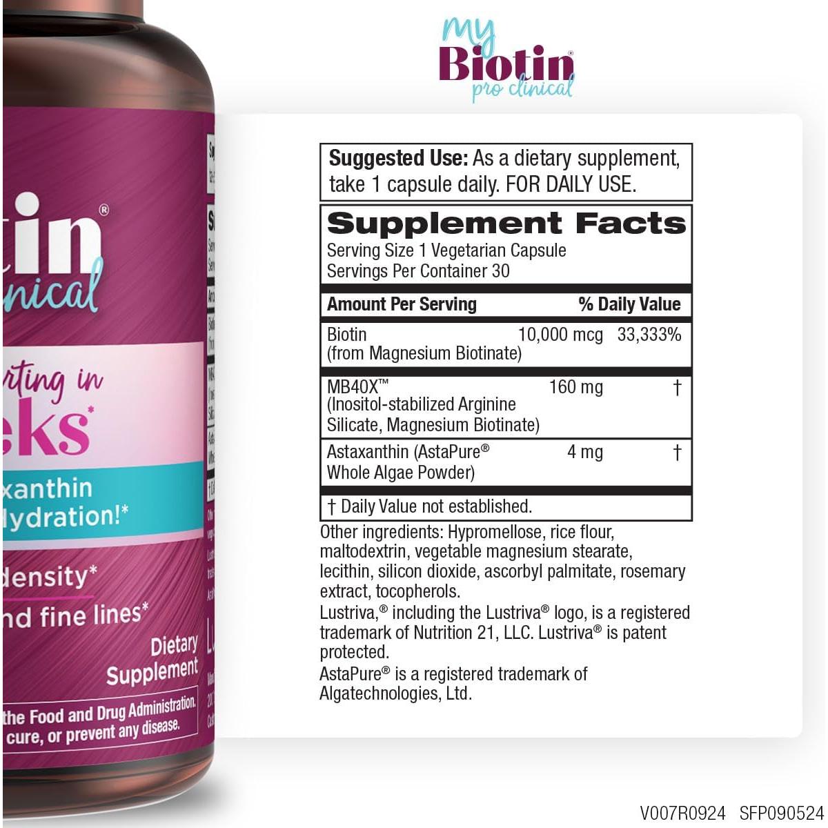 Suplemento MyBiotin ProClinical Purity Products - 30 Cápsulas Veganas para Cabello Grueso y Piel Hidratada