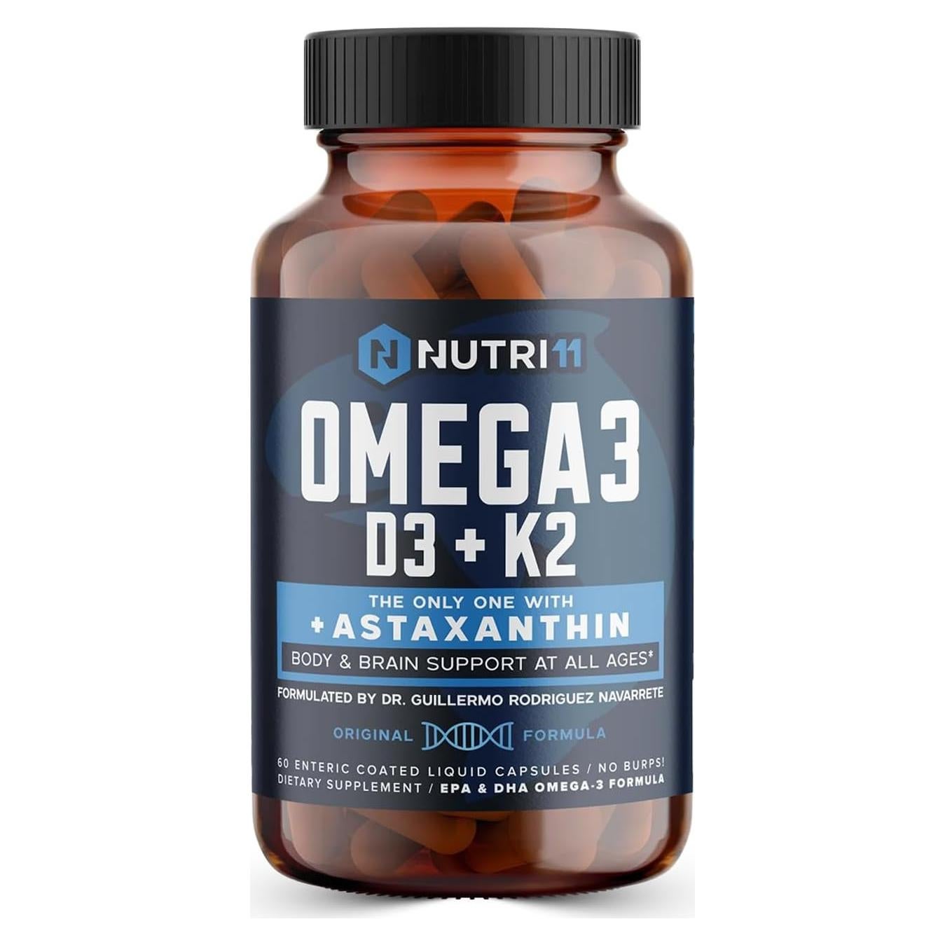 Nutri11 Omega-3 con Vitamina D3, K2 y Astaxantina - 60 Cápsulas