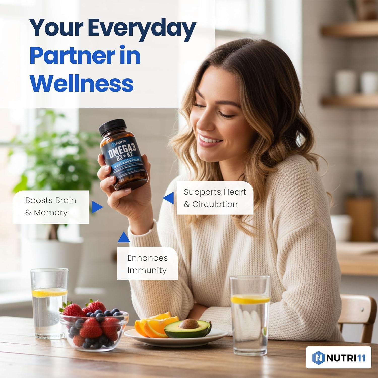 Nutri11 Omega-3 con Vitamina D3, K2 y Astaxantina - 60 Cápsulas