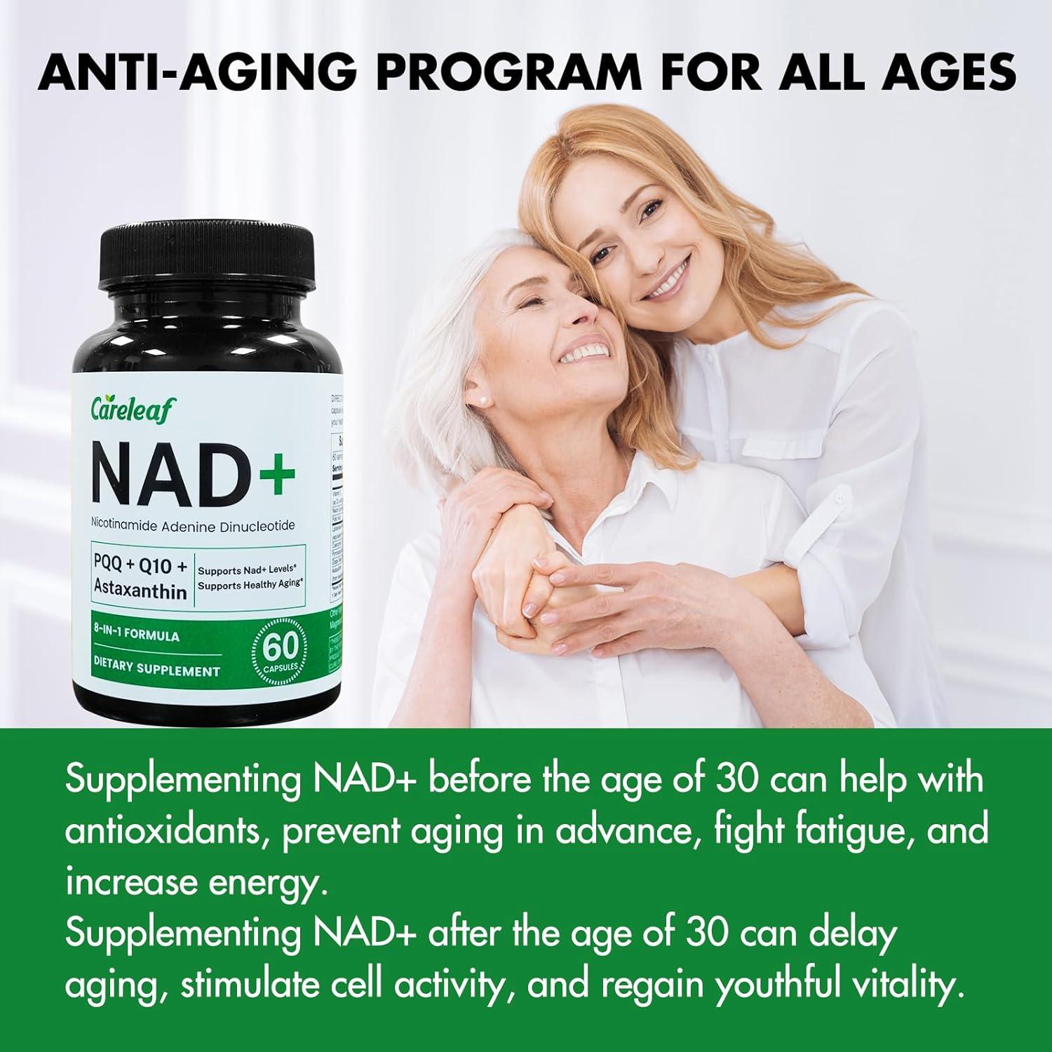 Suplemento Antienvejecimiento NAD+ 300mg Careleaf - 60 Cápsulas