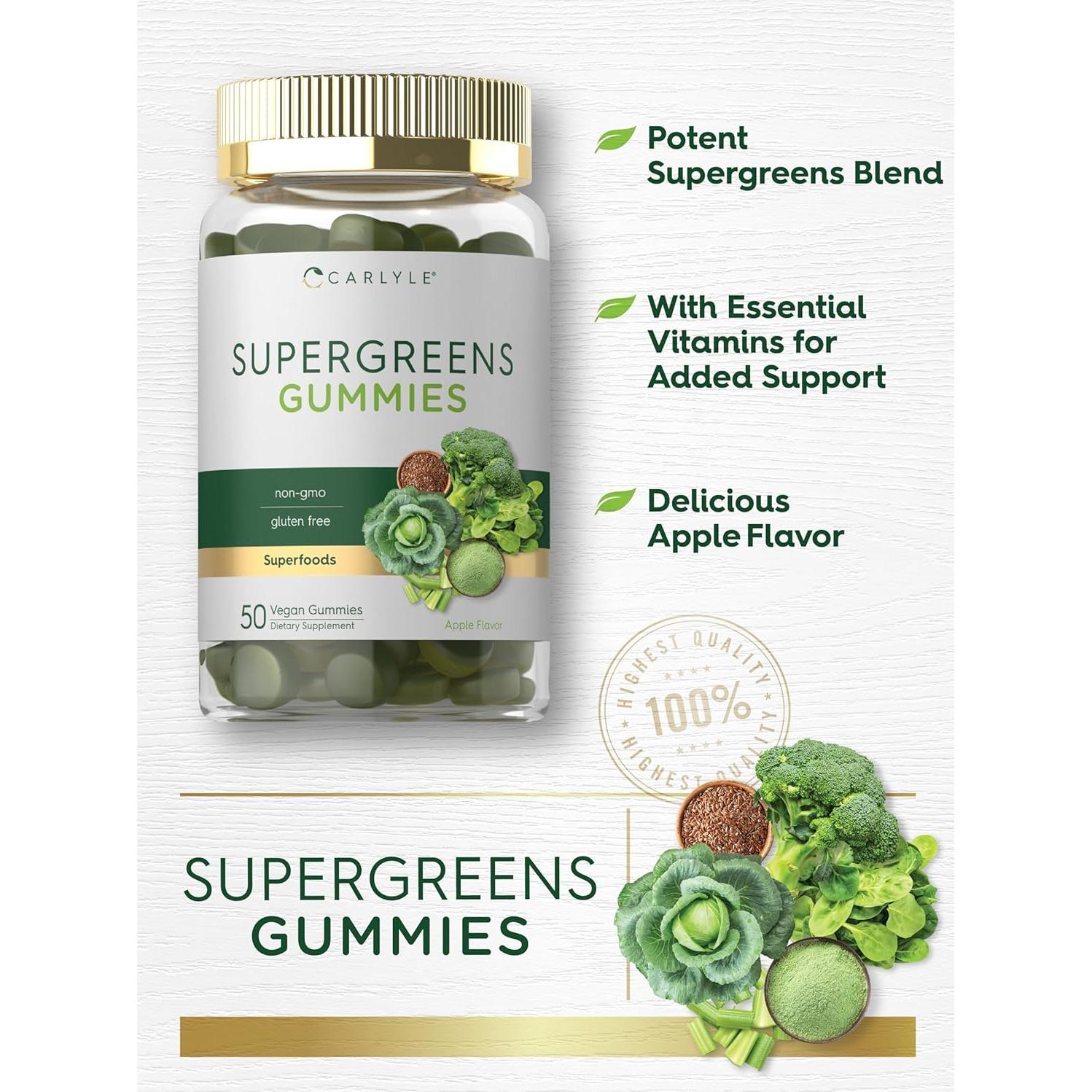 Gomitas Supergreens Carlyle 50 Unidades Sabor Manzana Veganas