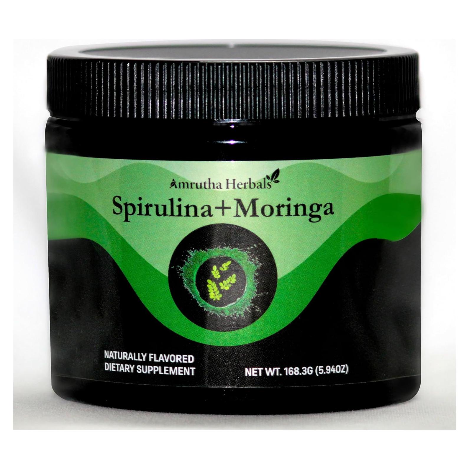 Polvo de Espirulina Orgánica + Moringa Amrutha Herbals 30 Porciones