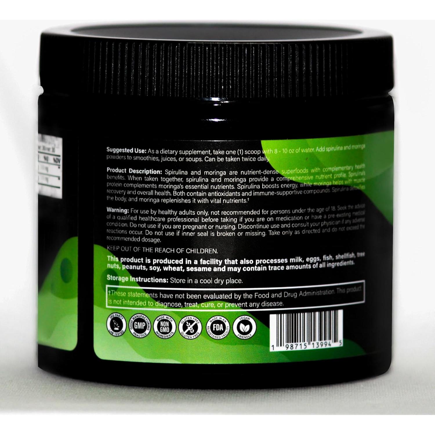 Polvo de Espirulina Orgánica + Moringa Amrutha Herbals 30 Porciones