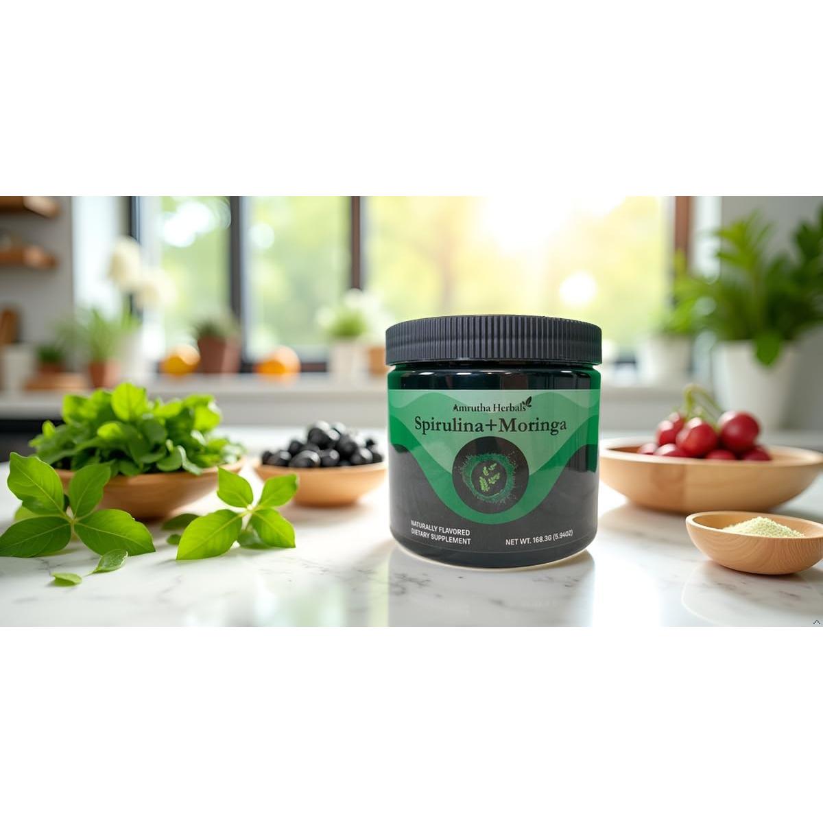 Polvo de Espirulina Orgánica + Moringa Amrutha Herbals 30 Porciones