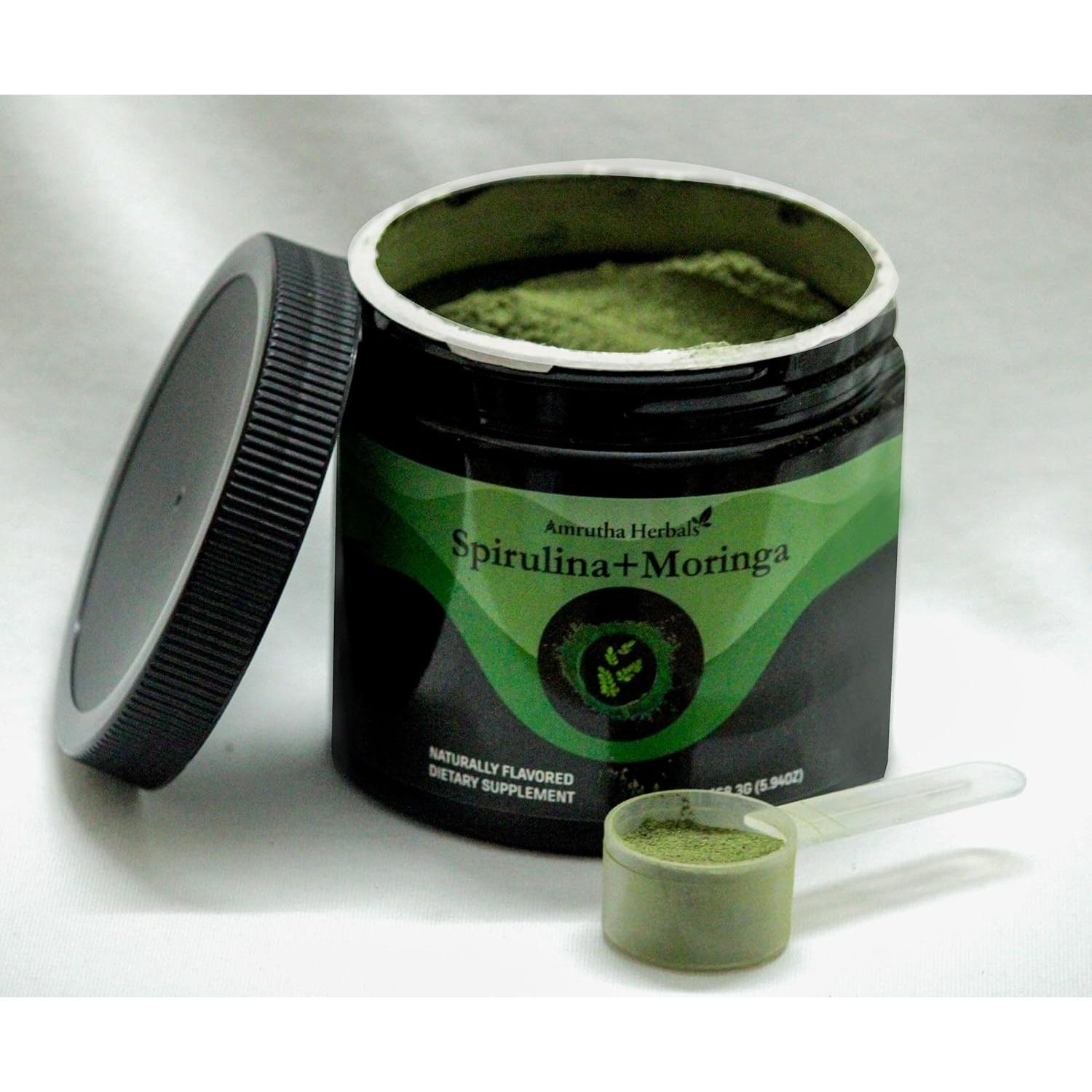 Polvo de Espirulina Orgánica + Moringa Amrutha Herbals 30 Porciones