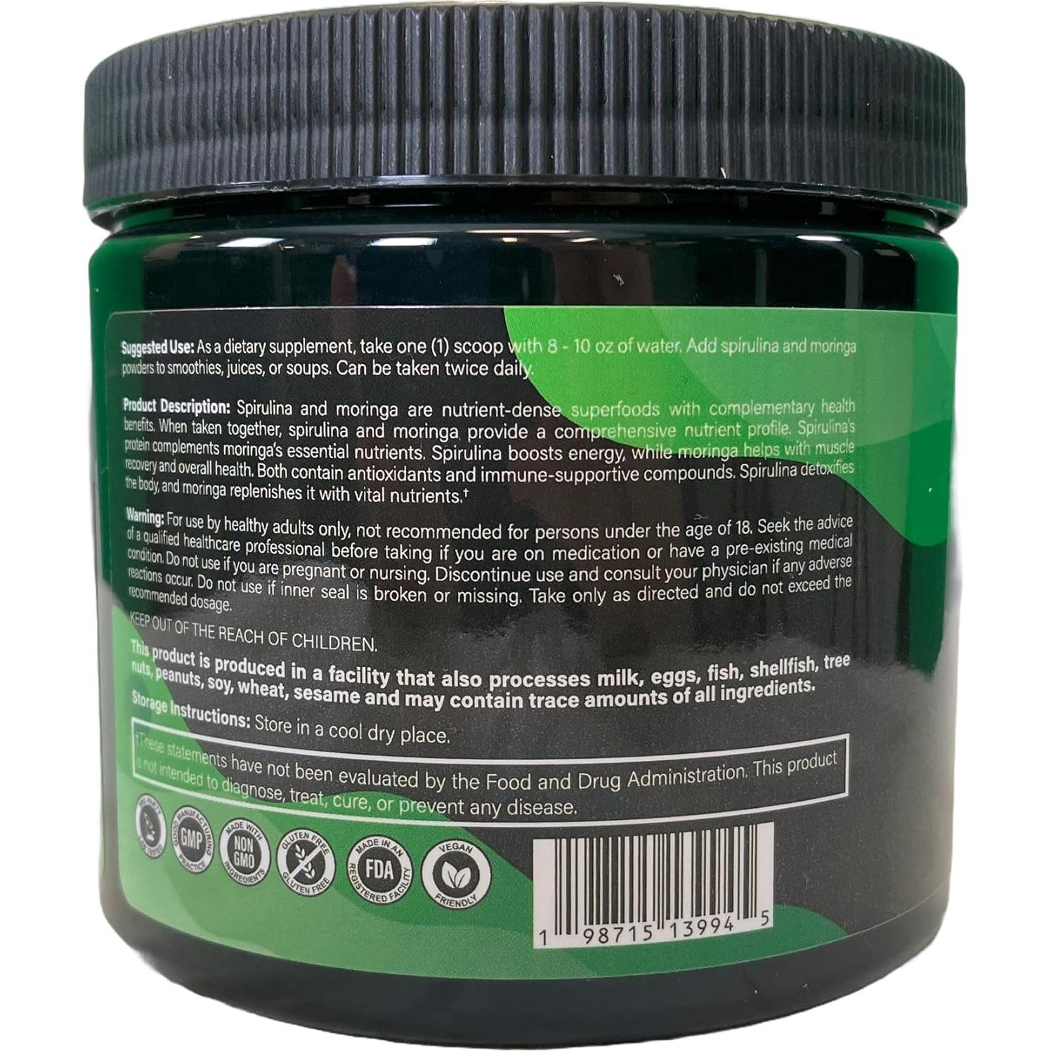Polvo de Espirulina Orgánica + Moringa Amrutha Herbals 30 Porciones