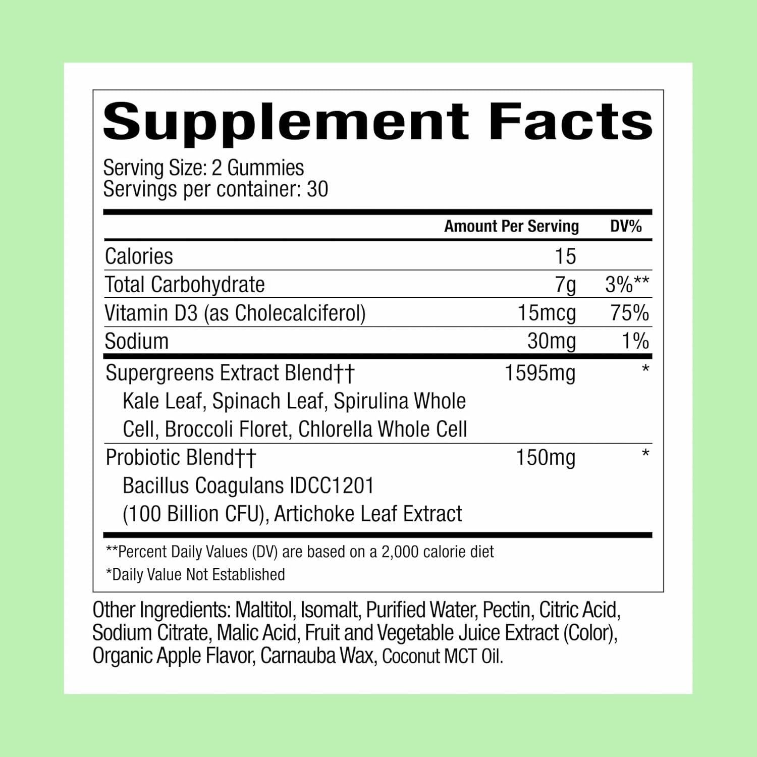 Gomitas de Verdura Plant People WonderGreens 60 Conteo Sabor Manzana