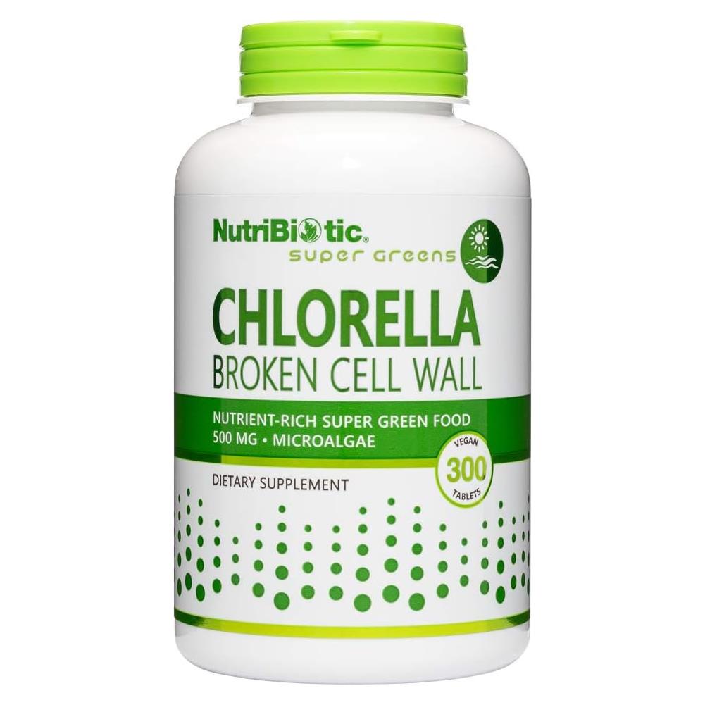 Chlorella NutriBiotic 500 mg 300 Tabletas Veganas Superalimento