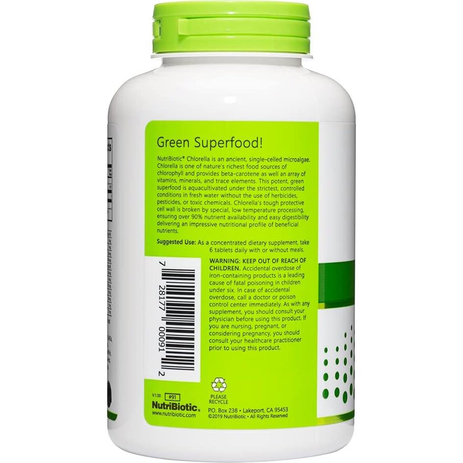 Chlorella NutriBiotic 500 mg 300 Tabletas Veganas Superalimento