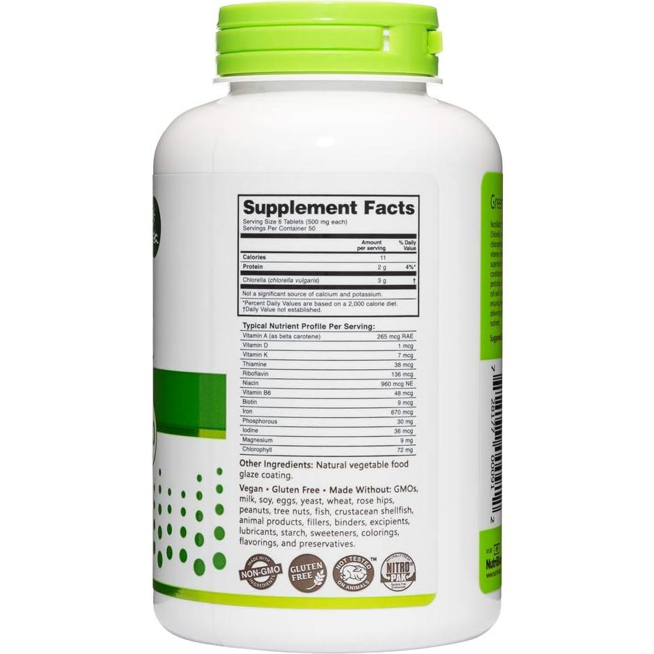 Chlorella NutriBiotic 500 mg 300 Tabletas Veganas Superalimento