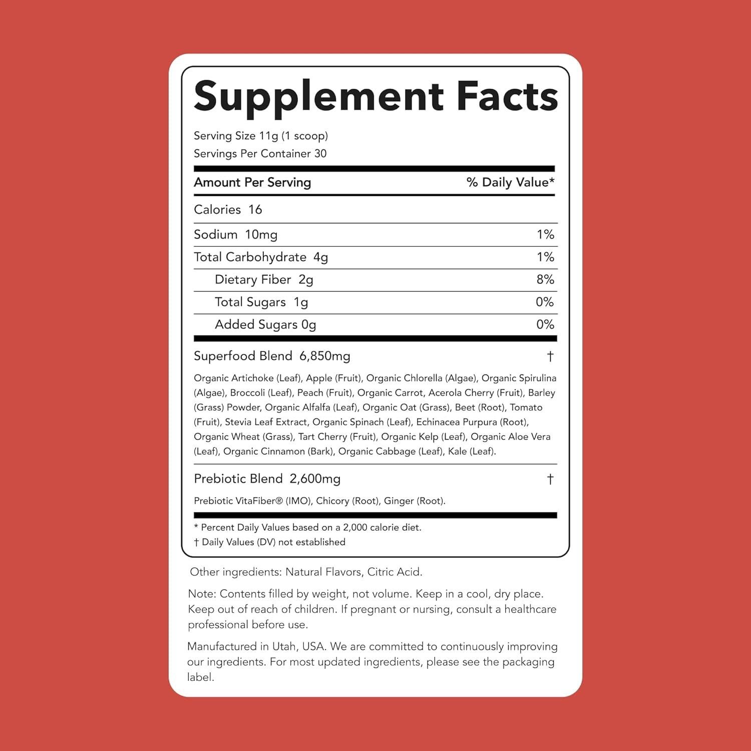 Polvo de Super Verdes Clean Simple Eats 330g Sabor Durazno Verde