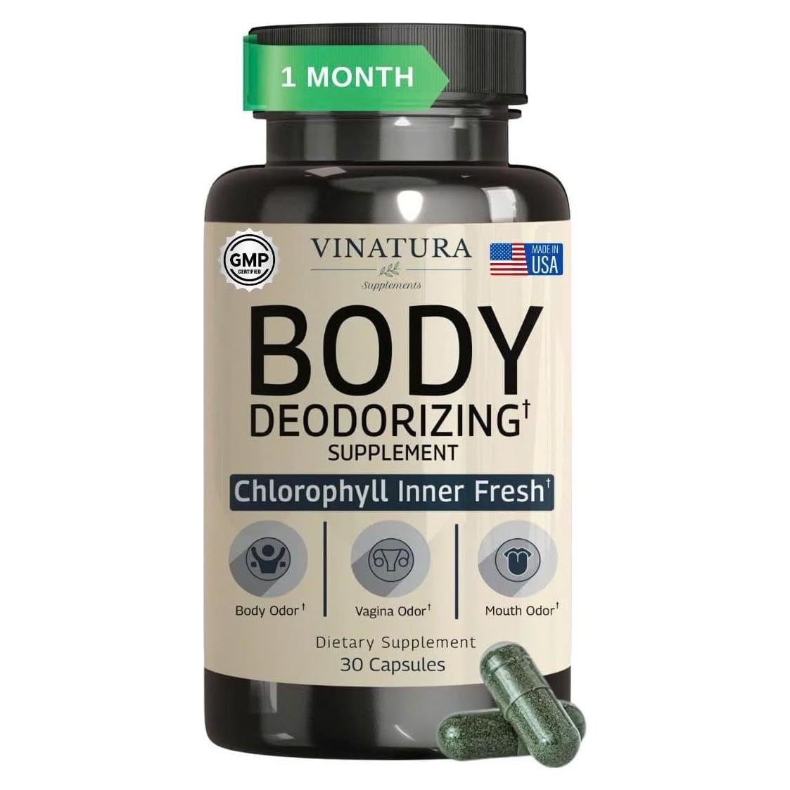Suplemento Desodorante Corporal VINATURA - 30 Cápsulas de Clorofila