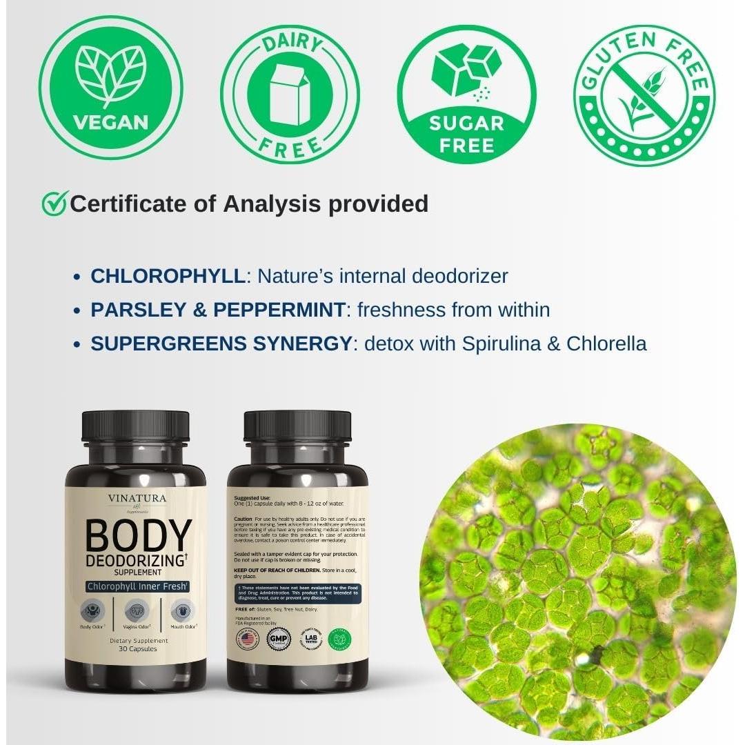 Suplemento Desodorante Corporal VINATURA - 30 Cápsulas de Clorofila