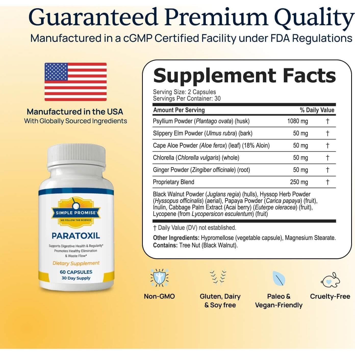 Cápsulas de Psyllium Promesa Simple - 60 Unidades - Soporte Intestinal Natural