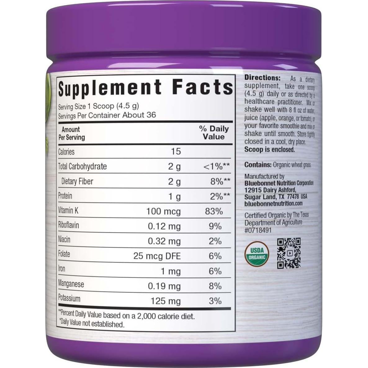 Polvo de Pasto de Trigo Orgánico Bluebonnet 159g - 35 Porciones