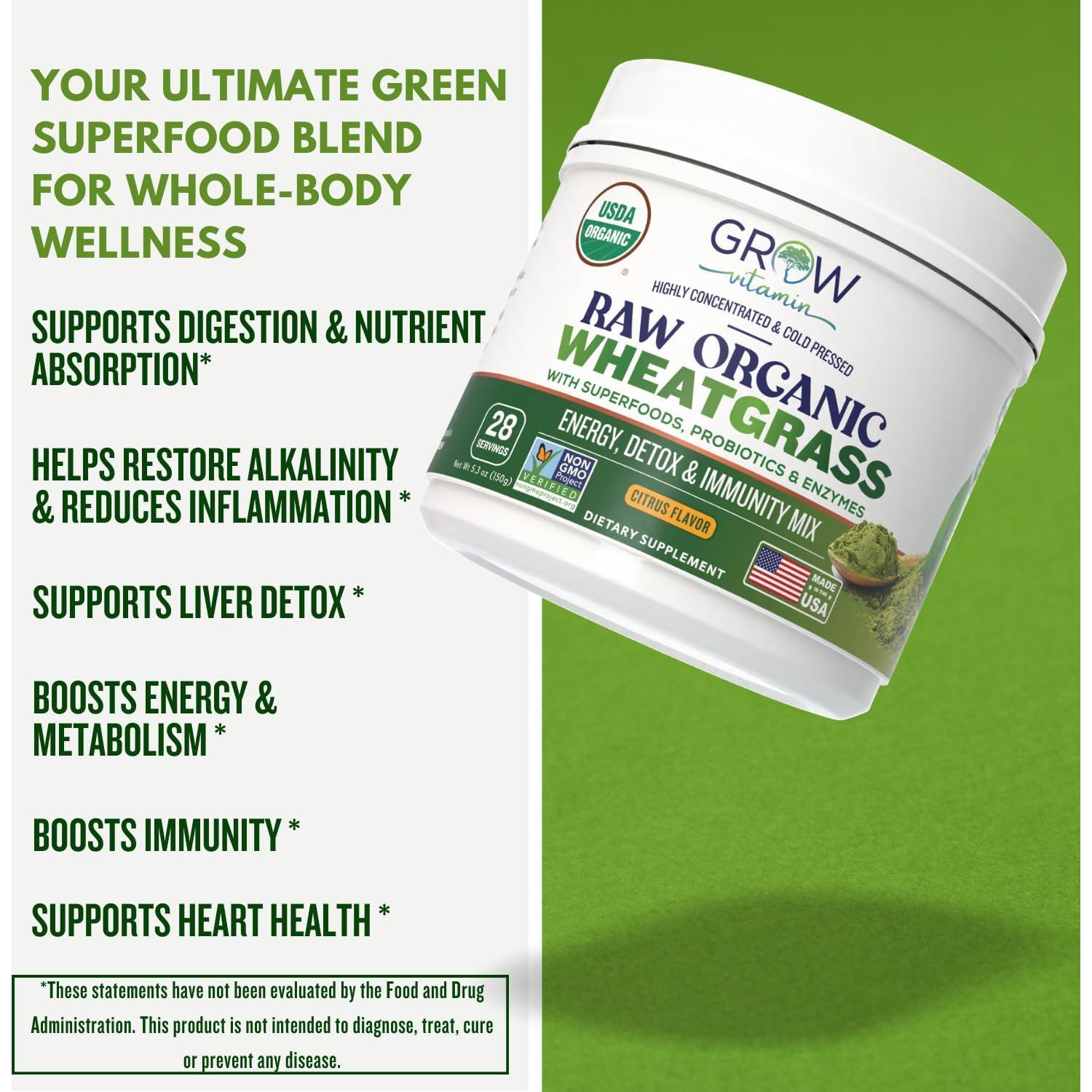 Polvo de Jugo de Pasto de Trigo Orgánico Grow Vitamin - 28 Porciones