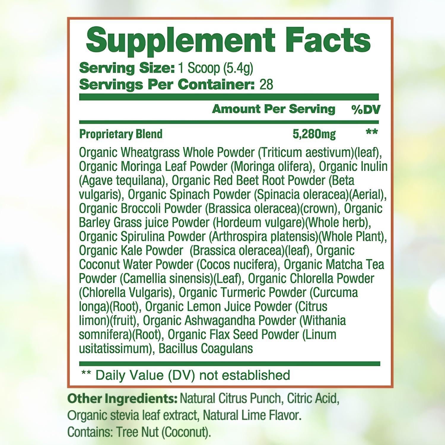 Polvo de Jugo de Pasto de Trigo Orgánico Grow Vitamin - 28 Porciones