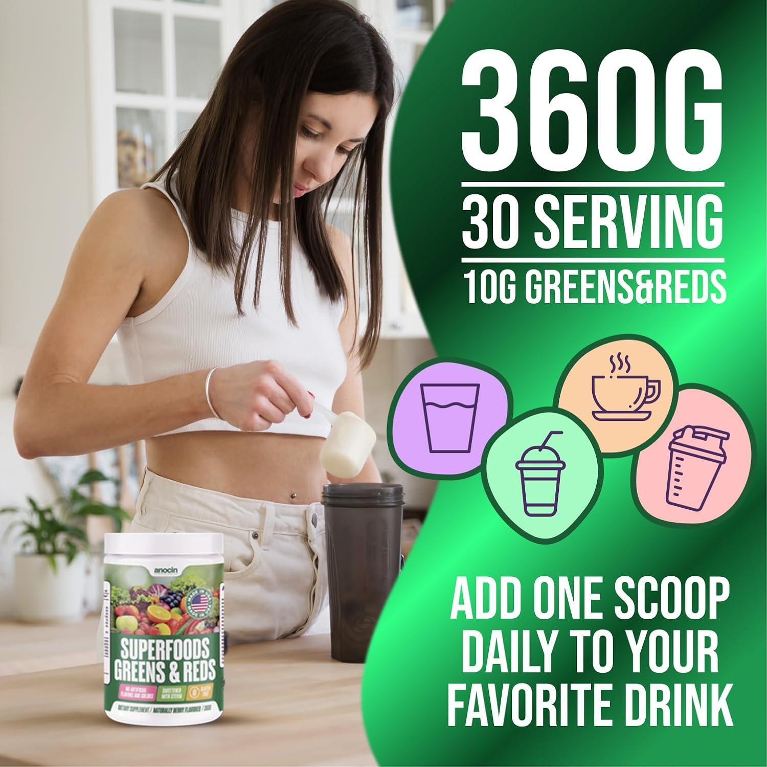 Polvo de Superalimentos Verdes y Rojos Anocin 30 Porciones