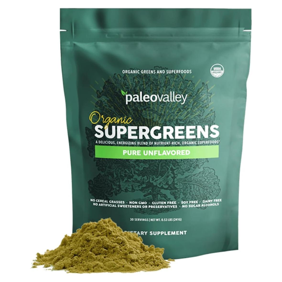 Paleovalley Supergreens Orgánicos 221g - 23 Superalimentos Sin Sabor