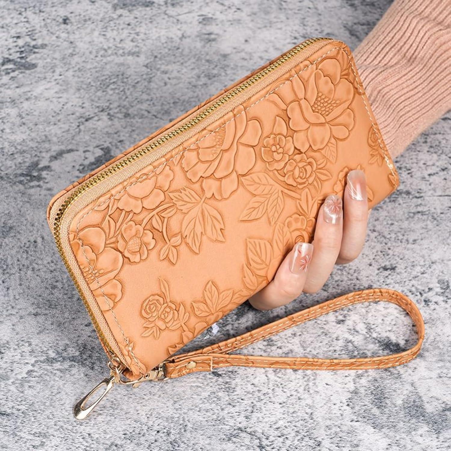 Cartera RFID de muñeca Bakurok de cuero floral 20x10 cm