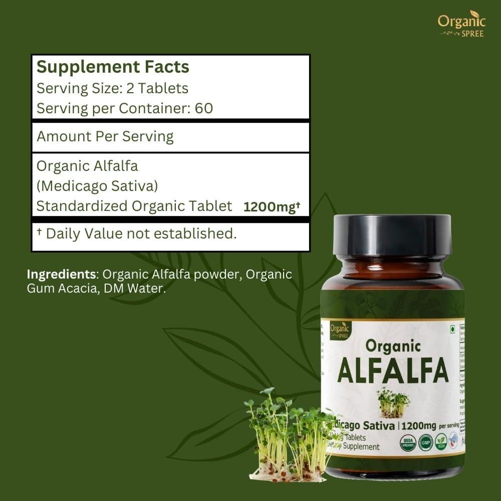 Suplemento Orgánico de Alfalfa, Cebada y Tulsi - 120 Tabletas