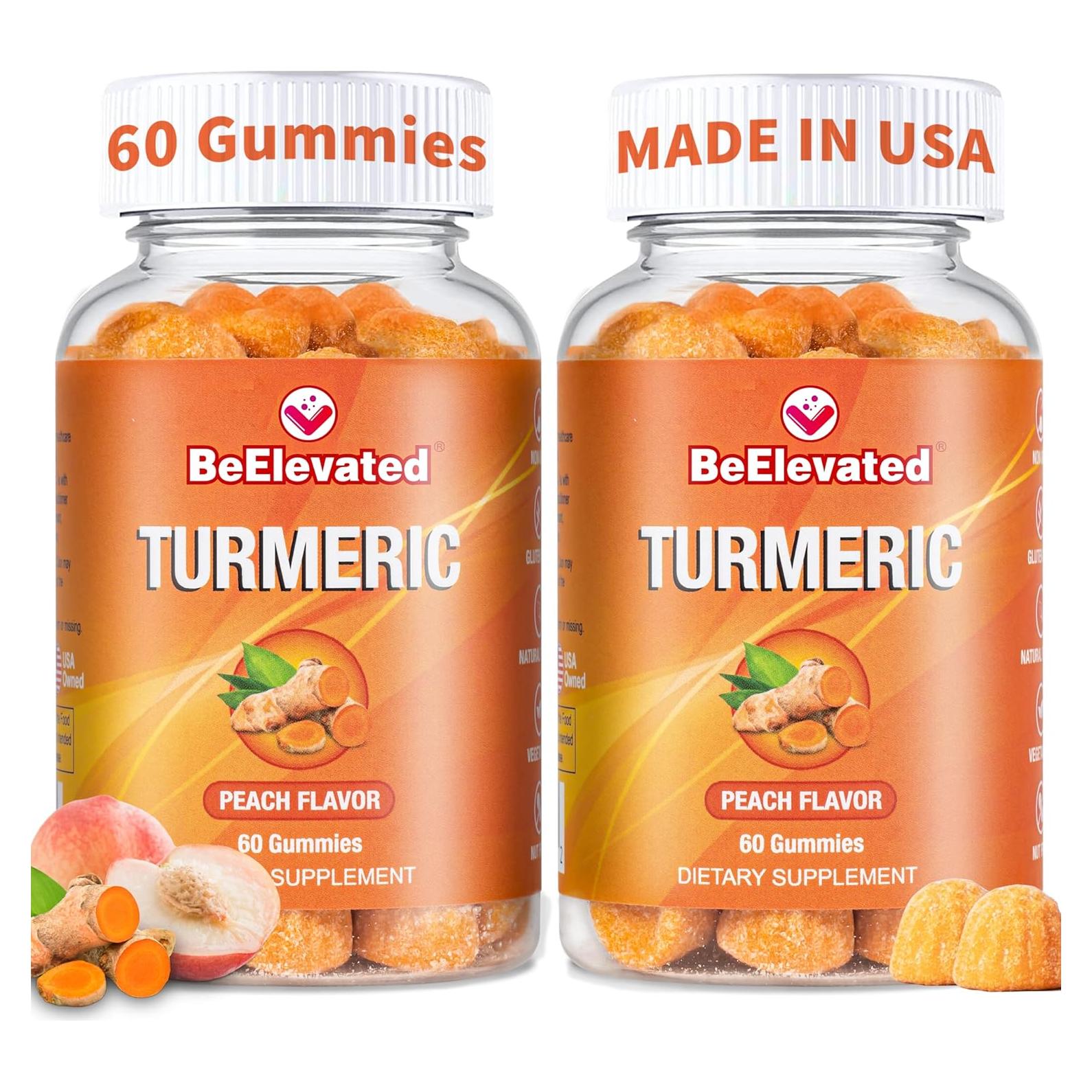 Gomitas de Cúrcuma BeElevated 2000mg con Jengibre y Pimienta Negra - Sabor Durazno - Paquete de 2