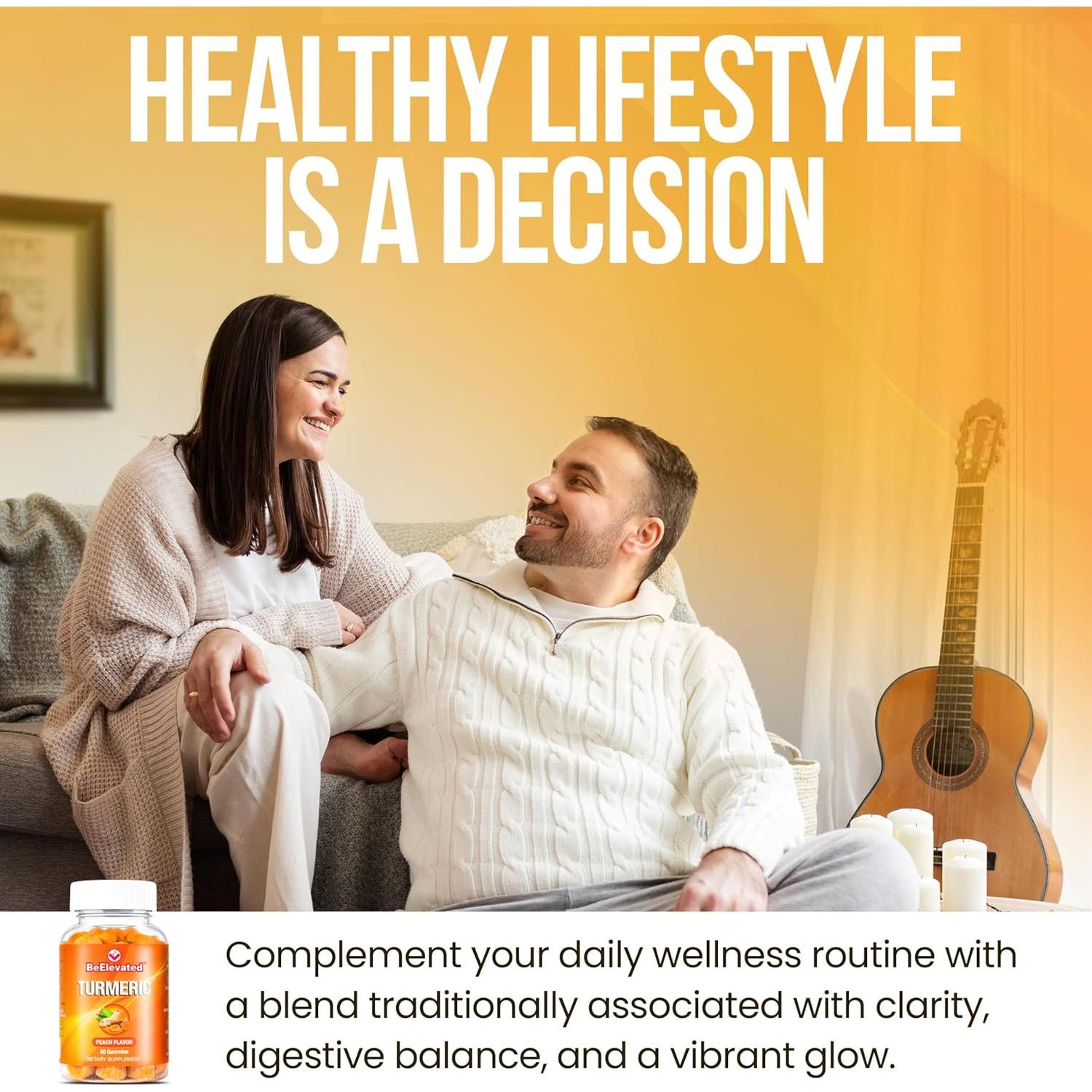 Gomitas de Cúrcuma BeElevated 2000mg con Jengibre y Pimienta Negra - Sabor Durazno - Paquete de 2