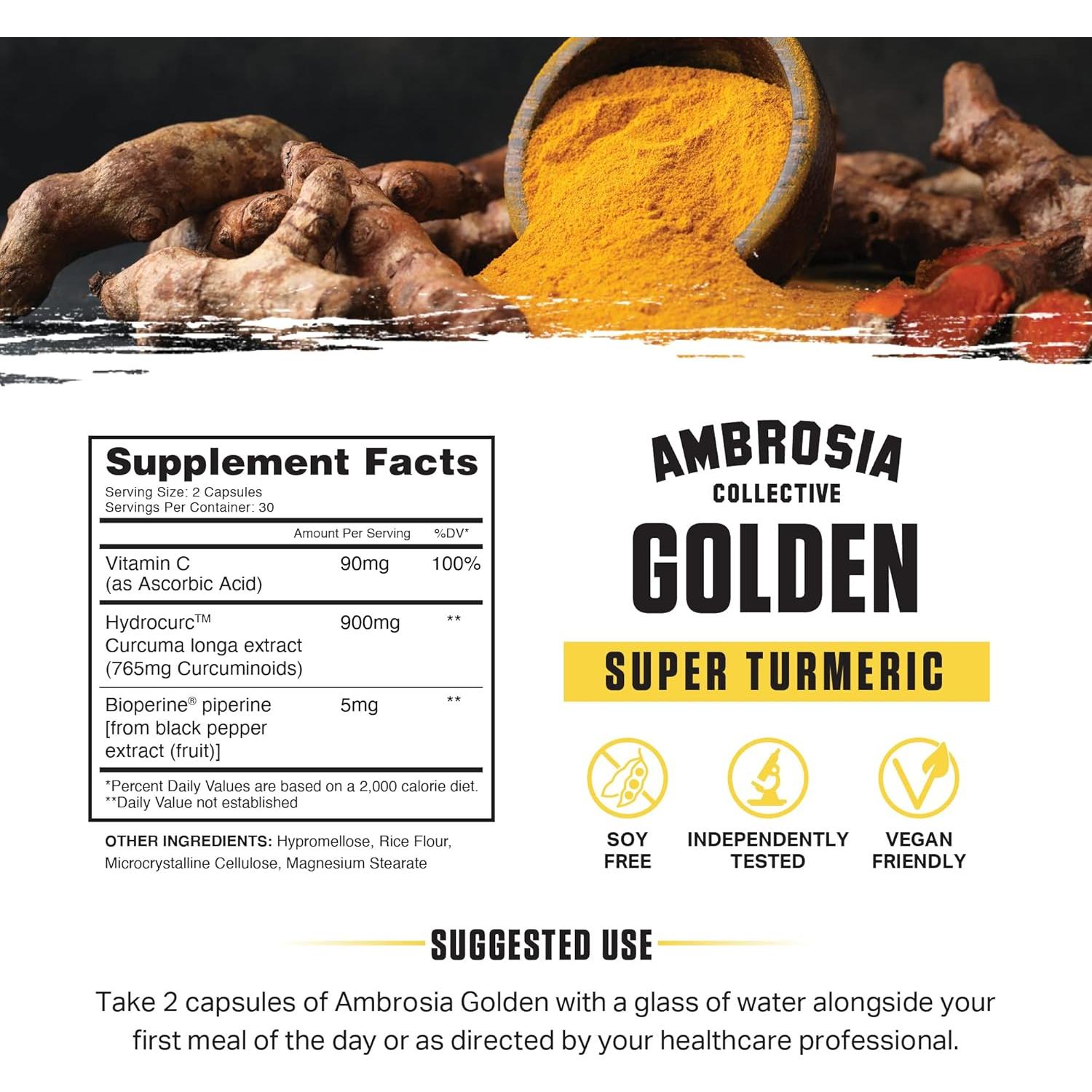 Cápsulas de Cúrcuma Dorada Ambrosia | 765mg | 60 Unidades