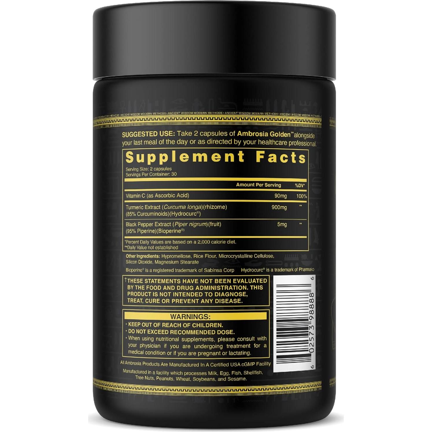 Cápsulas de Cúrcuma Dorada Ambrosia | 765mg | 60 Unidades