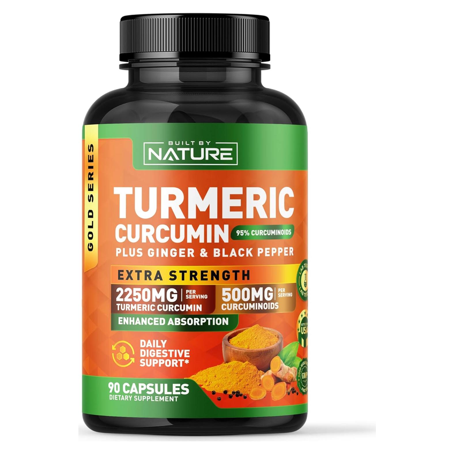 Cápsulas de Cúrcuma Curcumina 2250mg Construido por Naturaleza - Soporte Articular Vegano 90 Unidades