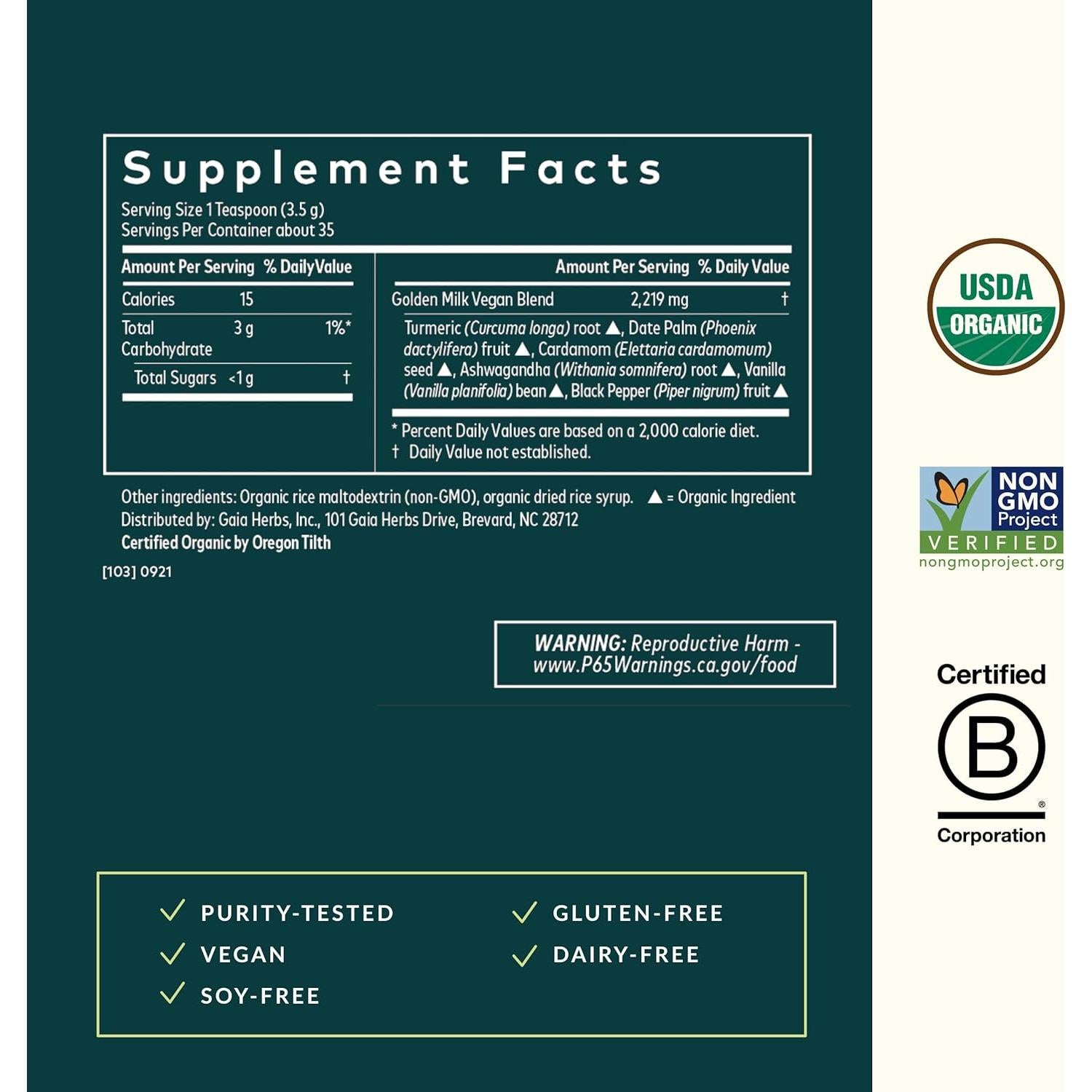 Suplemento en Polvo Gaia Herbs Leche Dorada 356g - Relajación