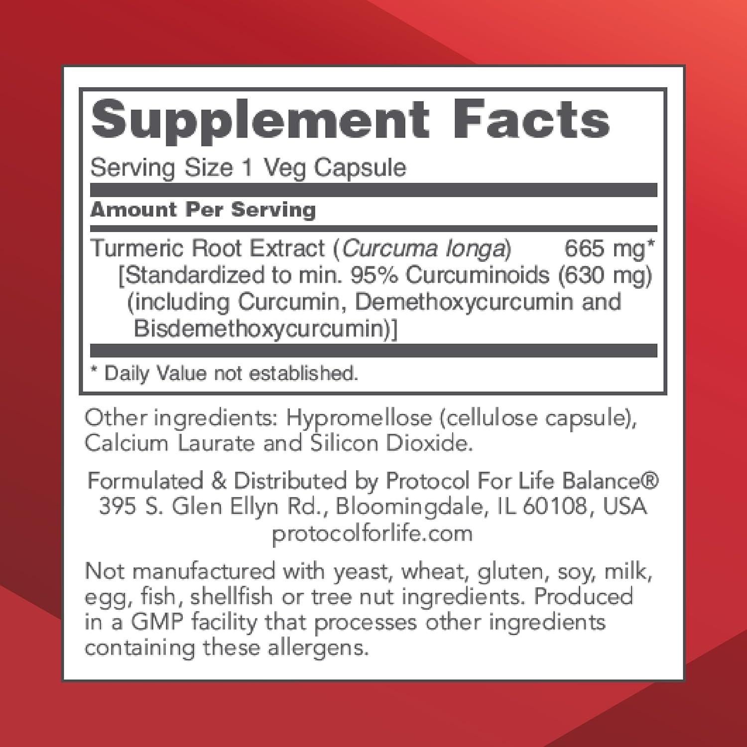 Suplemento de Cúrcuma Curcumina 665 mg - Protocolo Vida - 60 Cápsulas