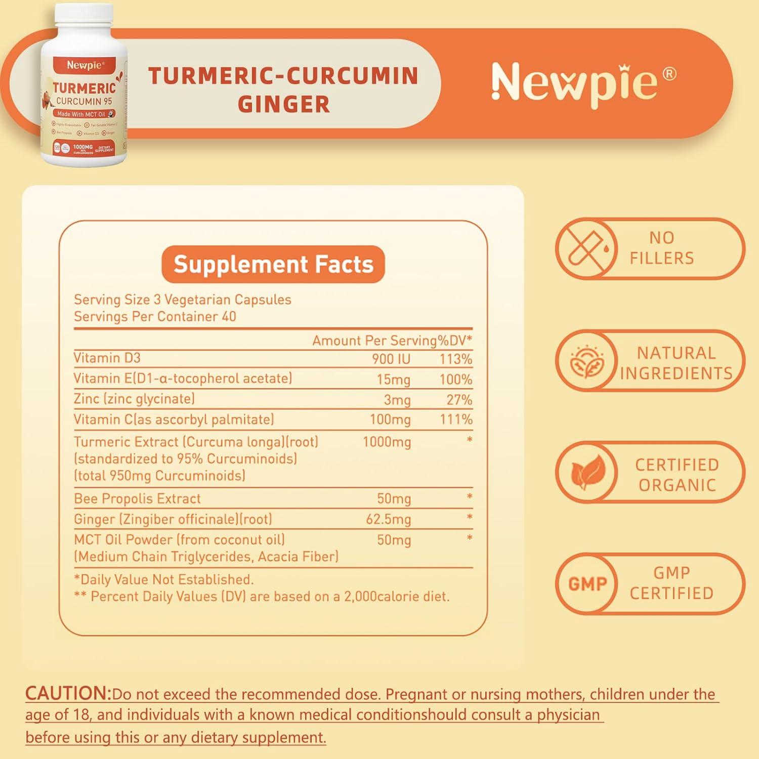 Suplemento de Cúrcuma y Curcumina Newpie 120 Cápsulas 1000mg