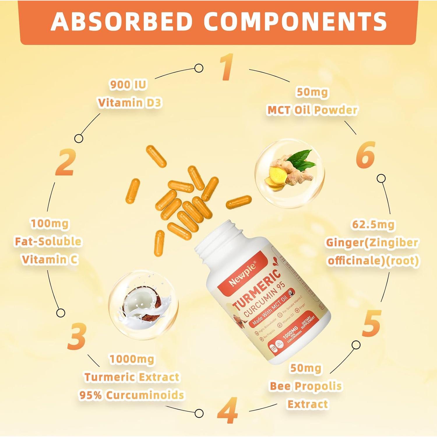 Suplemento de Cúrcuma y Curcumina Newpie 120 Cápsulas 1000mg