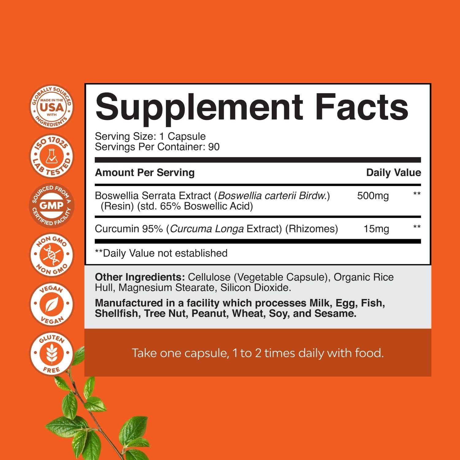 Cápsulas de Boswellia y Cúrcuma Natures Craft 90 unidades