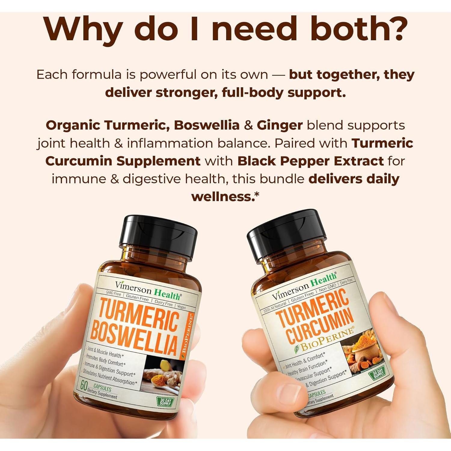 Suplemento de Cúrcuma Boswellia y Curcumina 2 en 1 - Vimerson Health