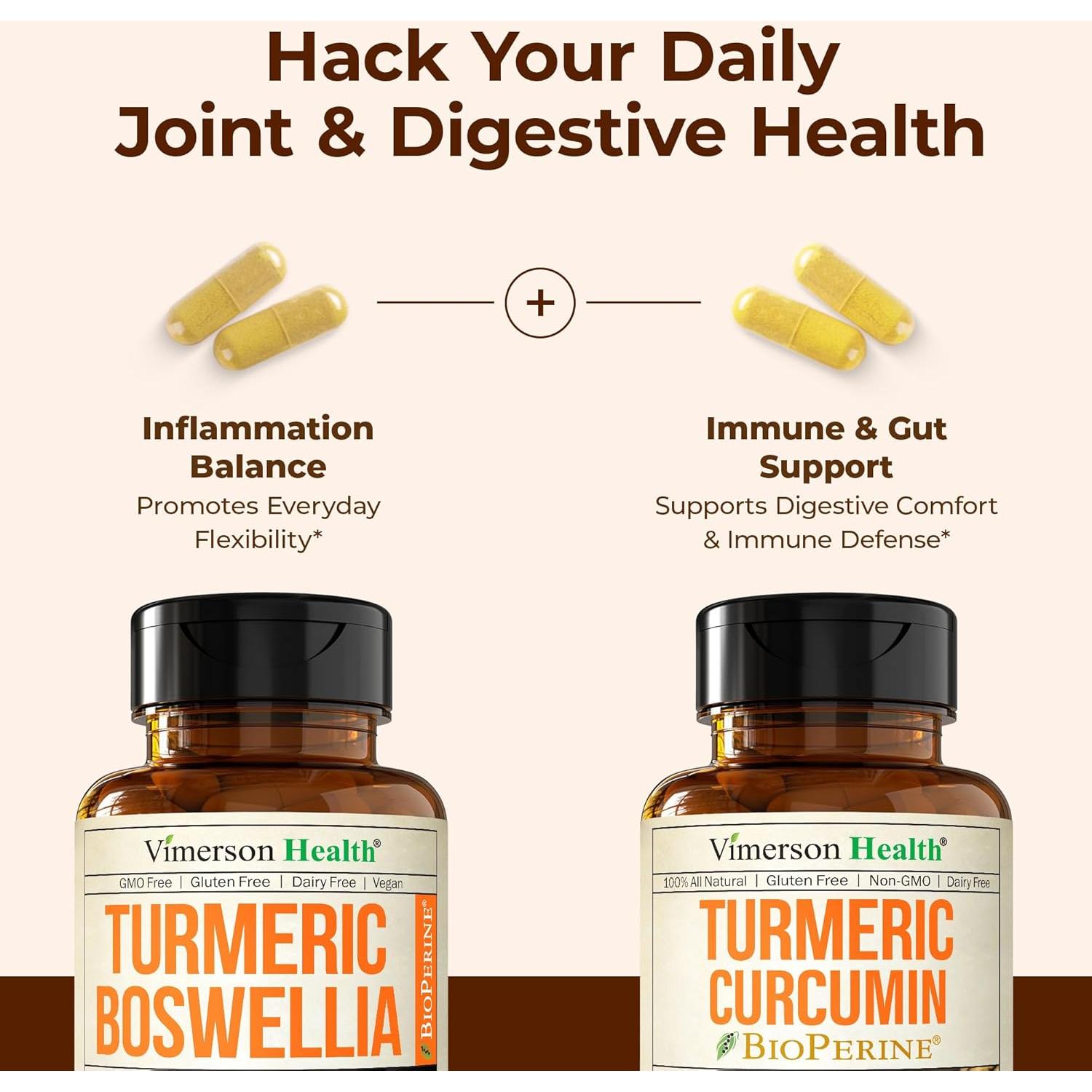 Suplemento de Cúrcuma Boswellia y Curcumina 2 en 1 - Vimerson Health