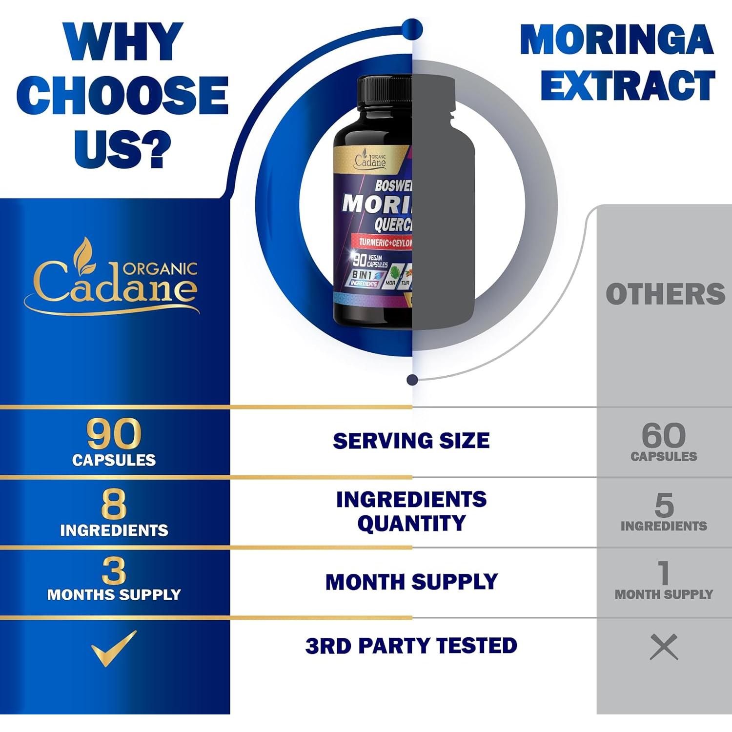 Suplemento de Moringa Orgánica Cadane 90 Cápsulas Vegetales