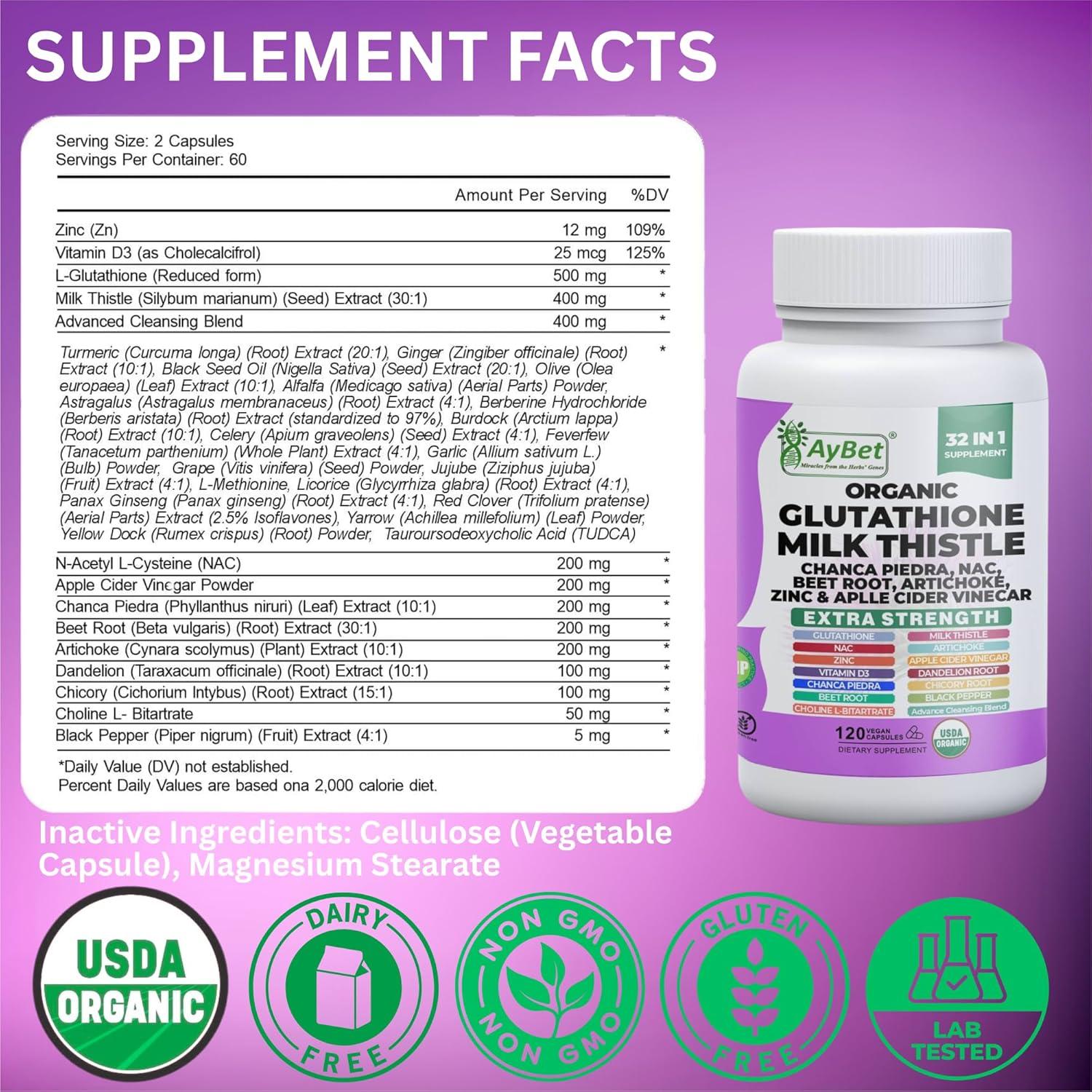 Suplemento de Glutatión y Cardo Mariano AyBet 32-en-1