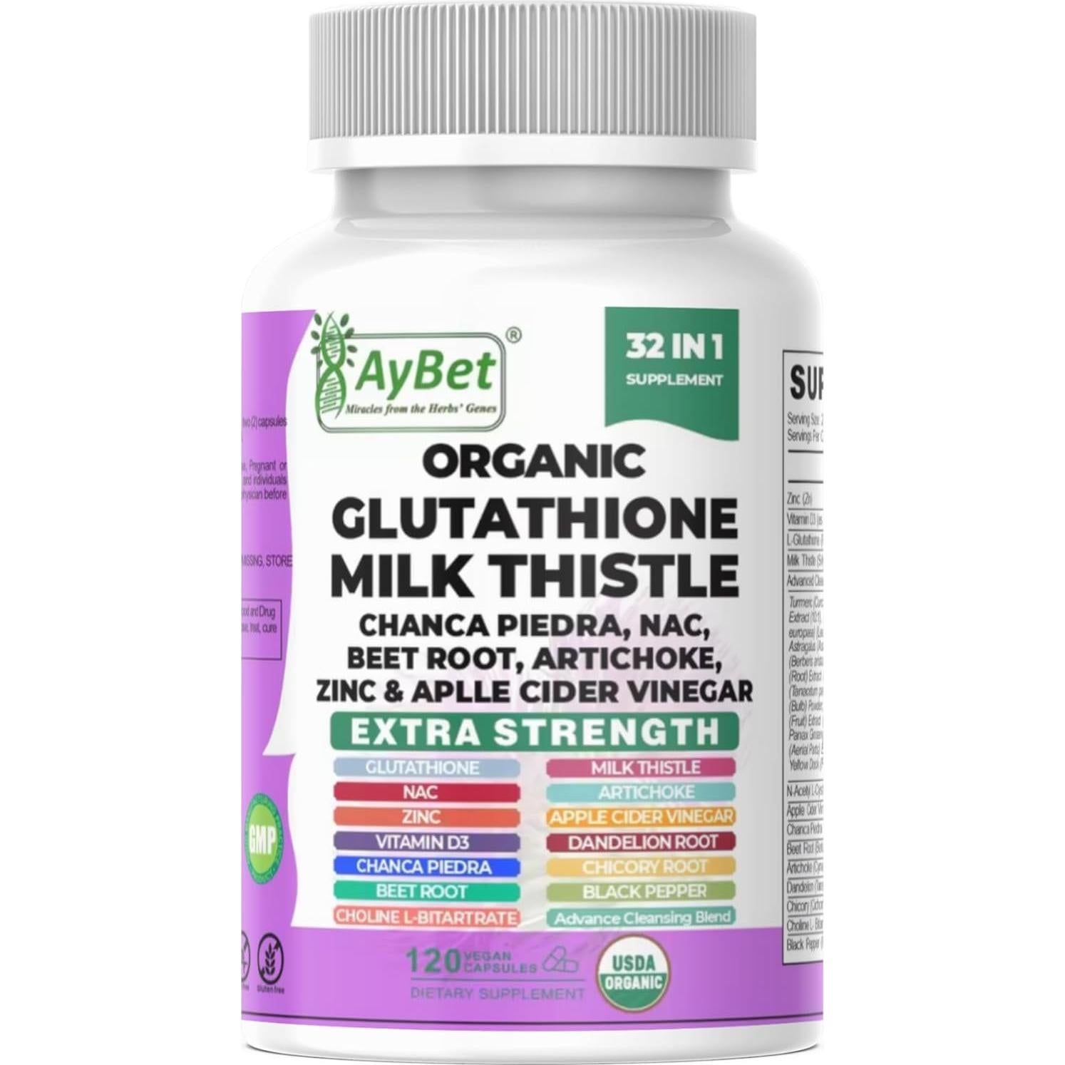 Suplemento de Glutatión y Cardo Mariano AyBet 32-en-1